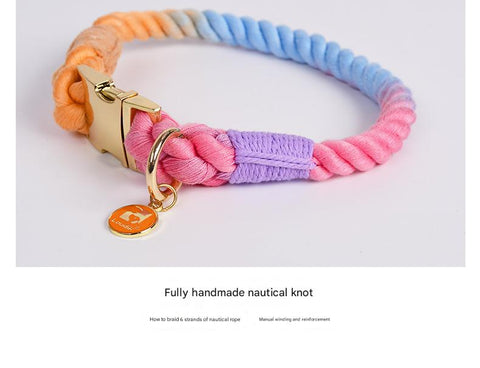 Handmade Rope Dog Collar and Leash Set - Colorful Woven Cotton Cotton (Sky blue - Size M)