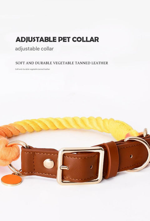 Premium Leather Pet Collar and Leash - Soft, Strong Braided Rope (Navy blue - Size S)