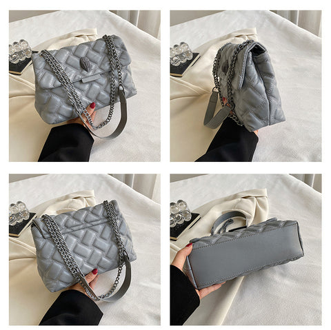 White Chic Quilted Crossbody Bag for Women - PU Leather Diamond Pattern Chain Strap Shoulder Purse with Elegant Clasp