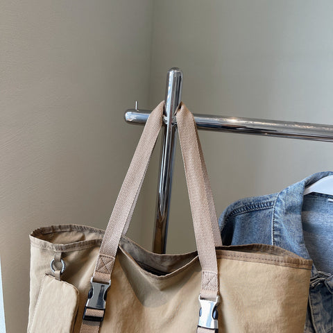 Khaki Women's Large Capacity Nylon Tote Bag - Stylish Casual Shoulder & Crossbody Bag with Detachable Pouch