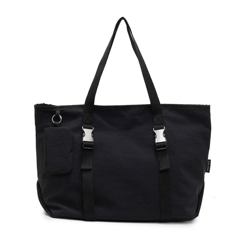 Black Women's Large Capacity Nylon Tote Bag - Stylish Casual Shoulder & Crossbody Bag with Detachable Pouch