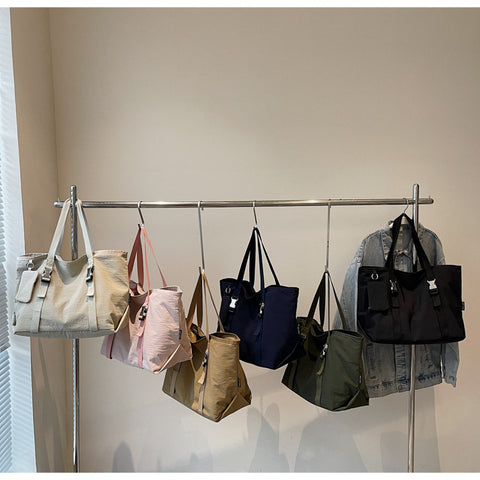 Pink Women's Large Capacity Nylon Tote Bag - Stylish Casual Shoulder & Crossbody Bag with Detachable Pouch