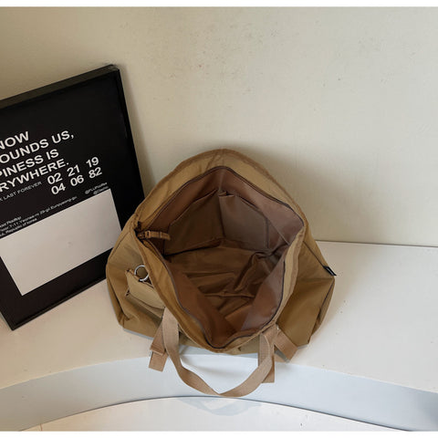 Beige Women's Large Capacity Nylon Tote Bag - Stylish Casual Shoulder & Crossbody Bag with Detachable Pouch