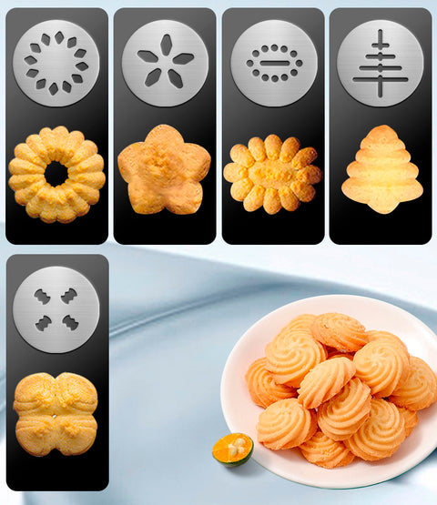 Silver and Black Stainless Steel Cookie Press Gun Kit - Biscuit Maker & Icing Decorating Set with 13 Discs & 8 Nozzles