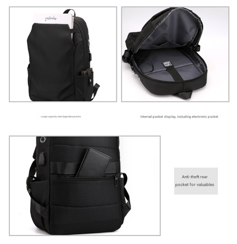 Grey Modern Anti-Theft Laptop Backpack with USB Charging Port - Water-Repellent Travel & Business Bag for 15.6 Inch Laptops
