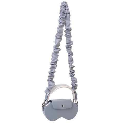 White Chic PU Leather Crossbody Storage Bag for Apple AirPods Max - Protective Case with Ruched Fabric Strap & Top Handle