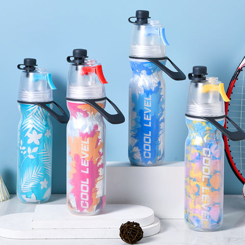 Cyan 500ML Insulated Sports Water Bottle with Cooling Mist - Triple-Layer Design Keeps Drinks Cold for Hours - Portable PE Misting Bottle