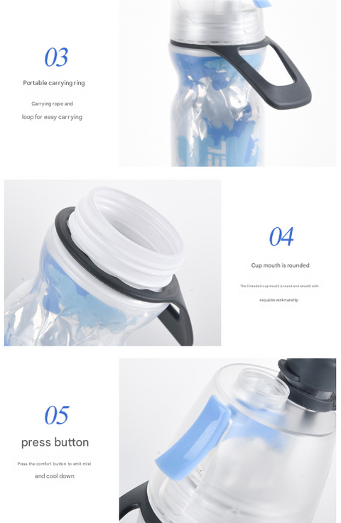 Cyan 500ML Insulated Sports Water Bottle with Cooling Mist - Triple-Layer Design Keeps Drinks Cold for Hours - Portable PE Misting Bottle