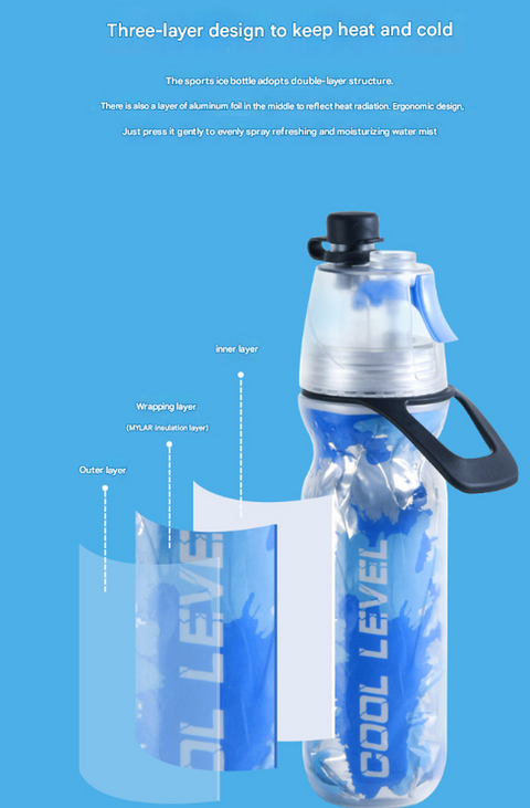 Yellow 500ML Insulated Sports Water Bottle with Cooling Mist - Triple-Layer Design Keeps Drinks Cold for Hours - Portable PE Misting Bottle