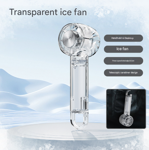 Transparent White Portable Mini Cooling Fan with Semiconductor Ice Compress - USB-C Rechargeable, 3-Speed Turbine & Transparent Design