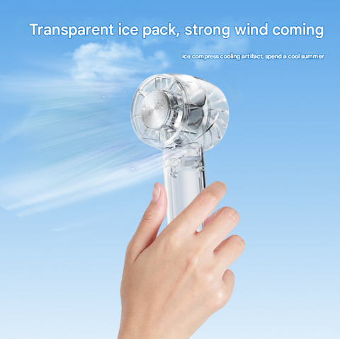 Transparent White Portable Mini Cooling Fan with Semiconductor Ice Compress - USB-C Rechargeable, 3-Speed Turbine & Transparent Design