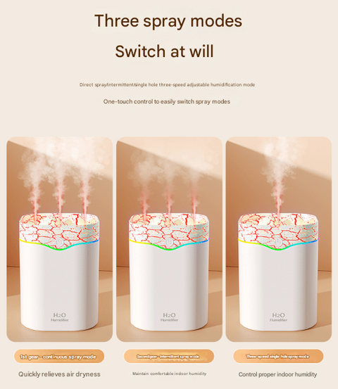White Volcano Style 2L Cool Mist Humidifier - Triple Nozzle with RGB LED & Quiet Operation