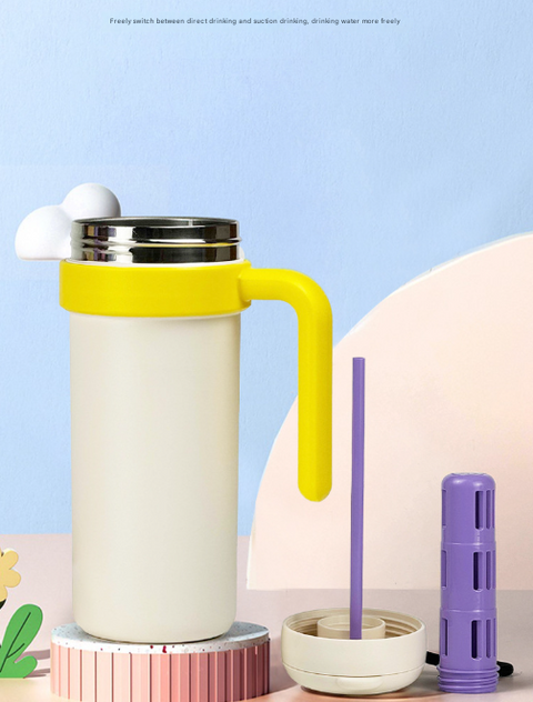 Green and Khaki 700ml Insulated Stainless Steel Tumbler with Handle, Dual-Sip Lid, Straw & Tea Infuser