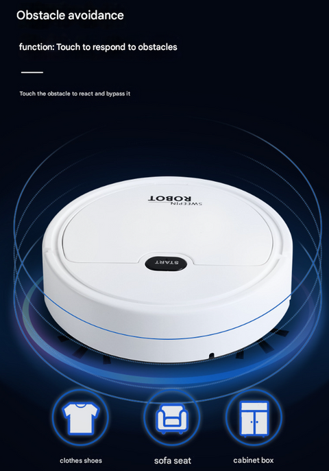 Black 3-in-1 Smart Robot Vacuum Cleaner - Automatic Sweeping, Mopping & Suction for Hard Floors & Pet Hair