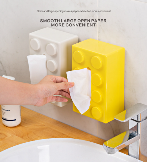 White 2 Pcs Creative Building Block Tissue Box Holder - Wall-Mounted & Desktop Dispenser for Bathroom, Kids Room & Office Decor