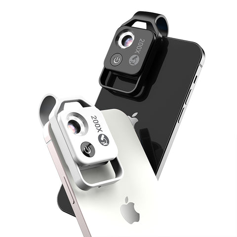 Black Portable 200X Clip-On Microscope Lens for Smartphone - HD Pocket Magnifier with CPL Filter and LED Light(excluding mobile phones)