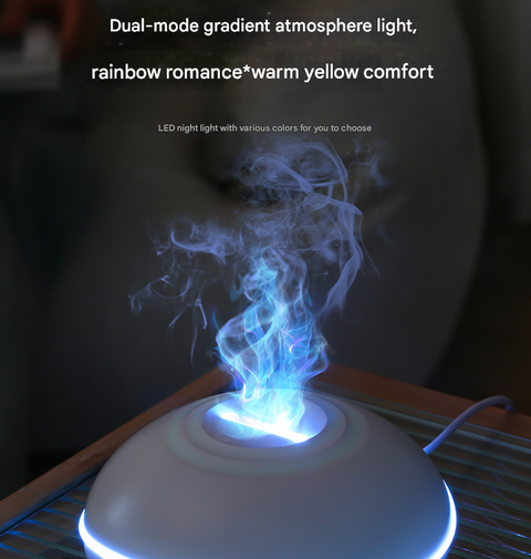 Black Mini USB Aromatherapy Diffuser with Flame Projection - Portable Humidifier for Home and Car Use