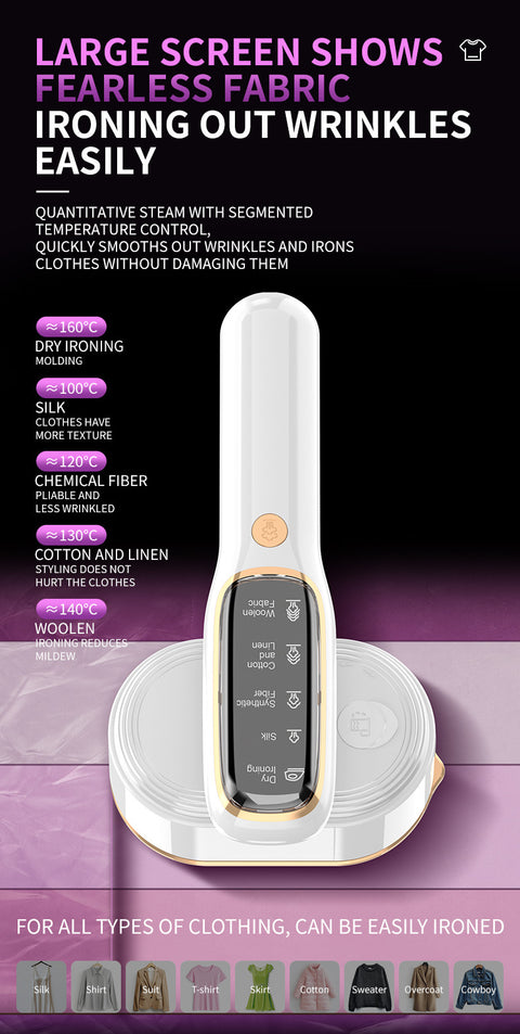 Portable Handheld Garment Steamer & Mini Iron - Smart Temperature Control, Rapid Heating & Powerful Steam for All Fabrics(White)