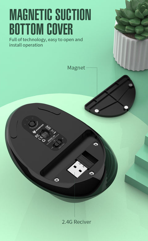 Two Ergonomic Vertical Wireless Mouse - Dual Mode (2.4G & Bluetooth), 5 Adjustable DPI, Silent Clicks, Rechargeable(white)