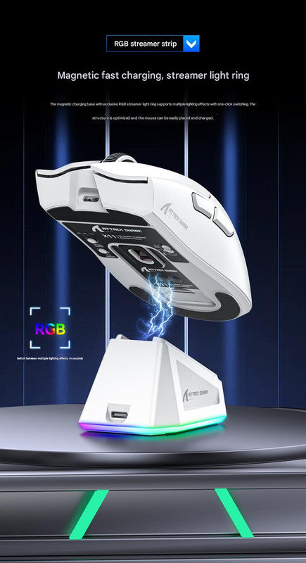 High-Performance Tri-Mode Wireless Gaming Mouse - 22000 DPI, Rechargeable, with RGB Charging Dock(red)