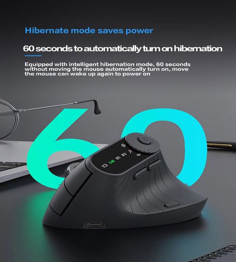 Ergonomic Vertical Mouse - 2.4G/Bluetooth Multi-Mode, LED Display, 57-Degree Angle, & 400mAh Battery(Black)