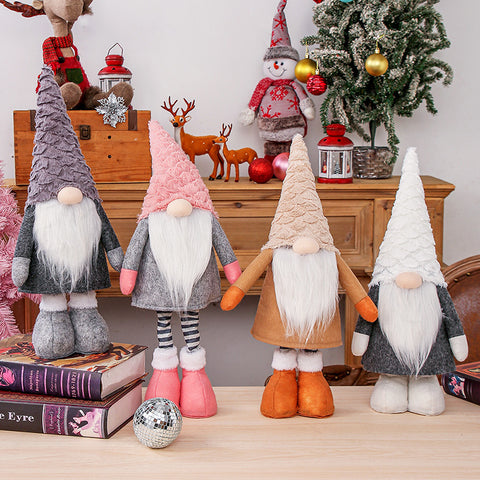 Retractable Leg Christmas Gnome Plush - Adjustable Standing Holiday Decoration(brown)