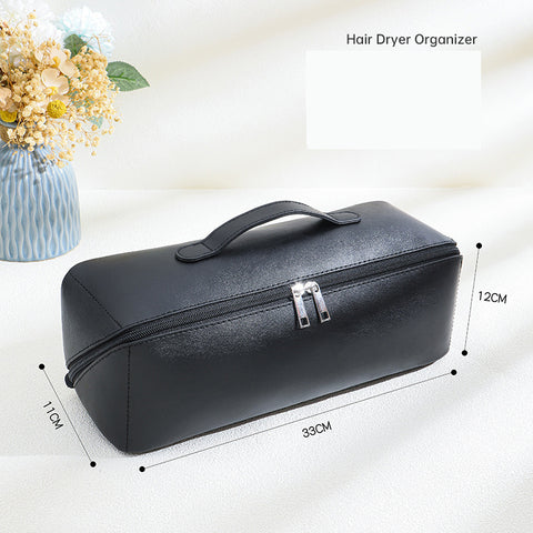Black Premium PU Leather Travel Case for Hair Styling Tools - Double Layer Waterproof Organizer Bag for Hair Dryer, Curler & Straightener