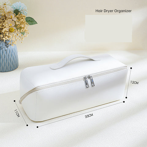 White Premium PU Leather Travel Case for Hair Styling Tools - Double Layer Waterproof Organizer Bag for Hair Dryer, Curler & Straightener
