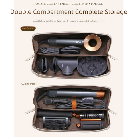 White Premium PU Leather Travel Case for Hair Styling Tools - Double Layer Waterproof Organizer Bag for Hair Dryer, Curler & Straightener