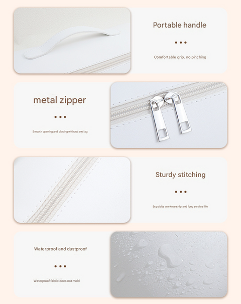 White Premium PU Leather Travel Case for Hair Styling Tools - Double Layer Waterproof Organizer Bag for Hair Dryer, Curler & Straightener