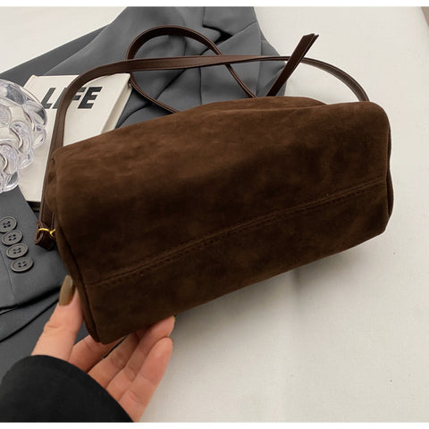 Coffee Chic Ruched Handle Crossbody Bag - Womens Faux Suede Top Handle Handbag with Detachable Strap