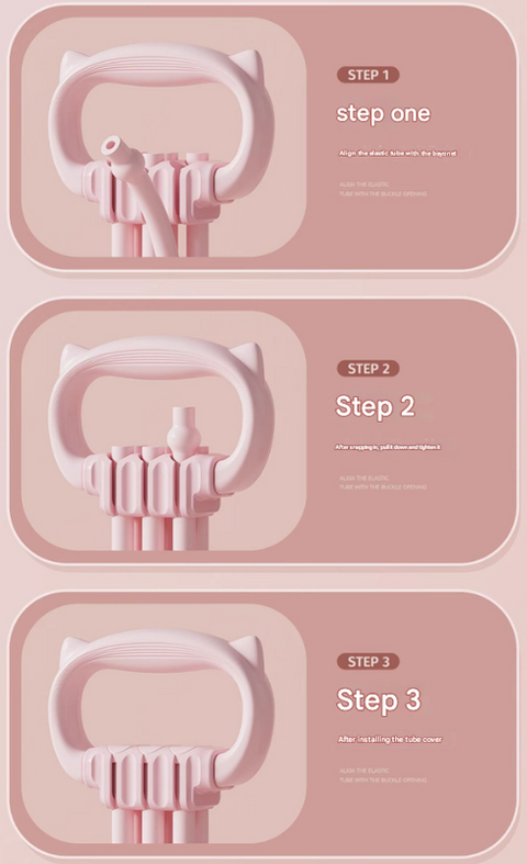 Pink Adjustable Resistance Chest Expander with 6 Levels - Cute Cat Ear Puller for Full Body Workout