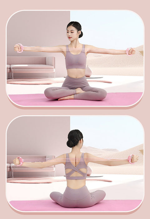 Pink Adjustable Resistance Chest Expander with 6 Levels - Cute Cat Ear Puller for Full Body Workout