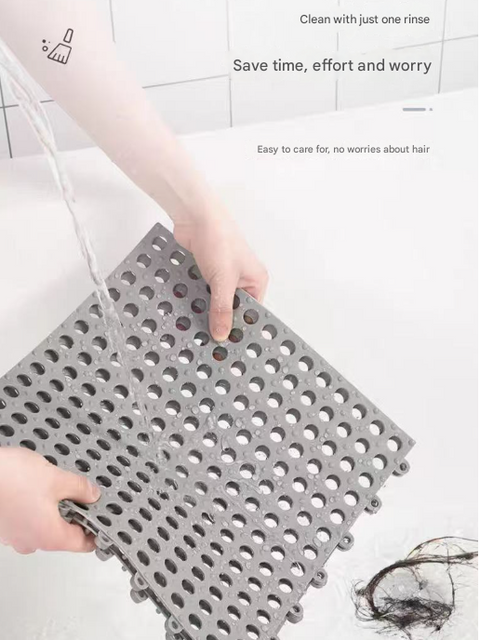 White And Green DIY Interlocking Non-Slip Floor Tiles - 18-Pack PVC Drainage Mat for Shower & Bathroom Safety