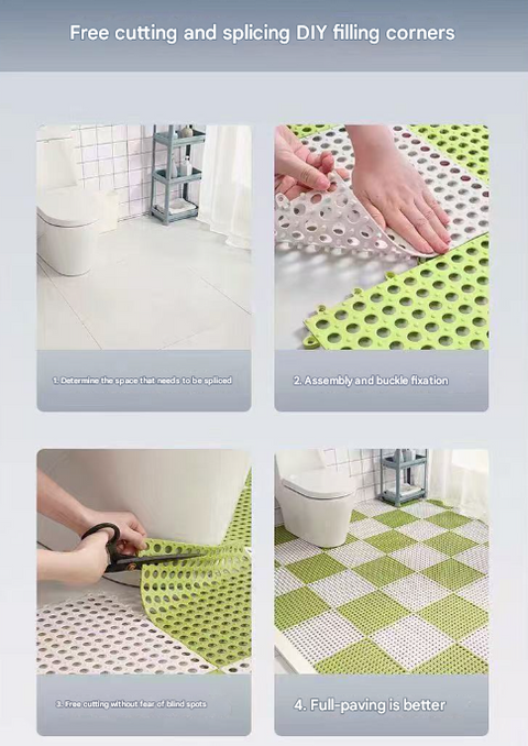 White And Green DIY Interlocking Non-Slip Floor Tiles - 18-Pack PVC Drainage Mat for Shower & Bathroom Safety