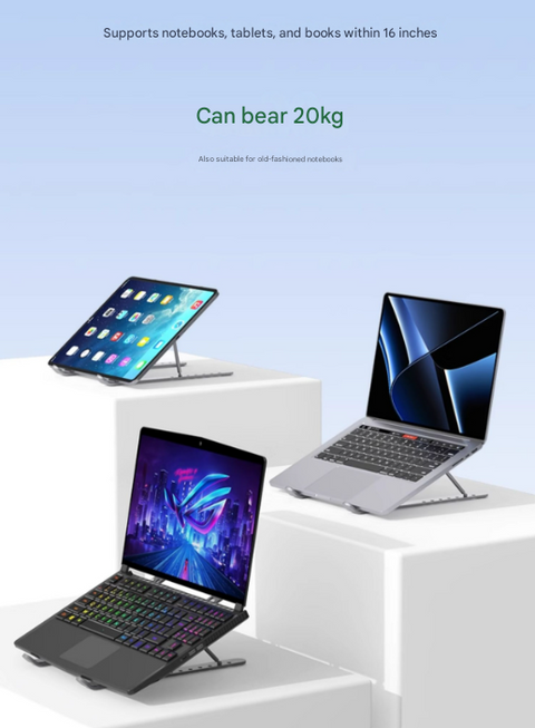 Silver Adjustable Aluminum Laptop Stand with Detachable Cooling Fan - Portable Ergonomic Riser for Desk