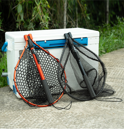 Red High Strength Large Landing Net - Fishing Net with Foldable Handle and Soft Rubber Netting, Dip Net for Fishing, Ideal for Boat, Pier, River Angling