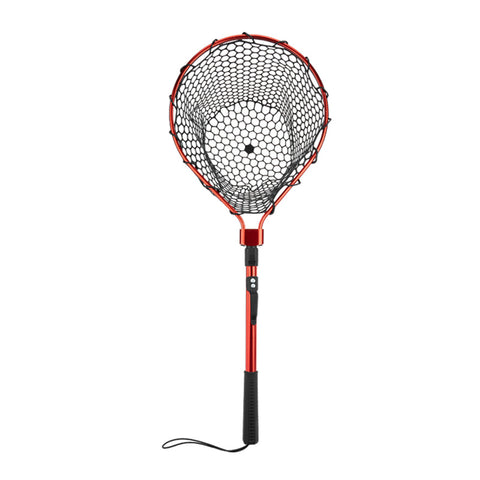 Red High Strength Large Landing Net - Fishing Net with Foldable Handle and Soft Rubber Netting, Dip Net for Fishing, Ideal for Boat, Pier, River Angling