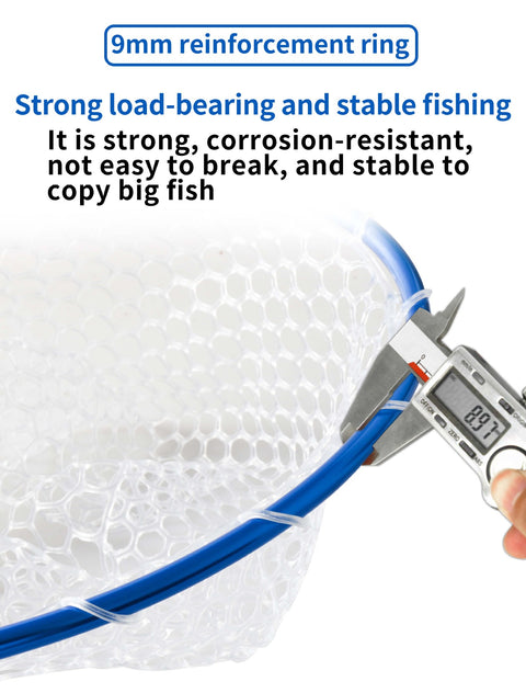 Black High Strength Large Landing Net - Fishing Net with Long Foldable Handle and Soft Rubber Netting, Dip Net for Fishing, Ideal for Boat, Pier, River Angling