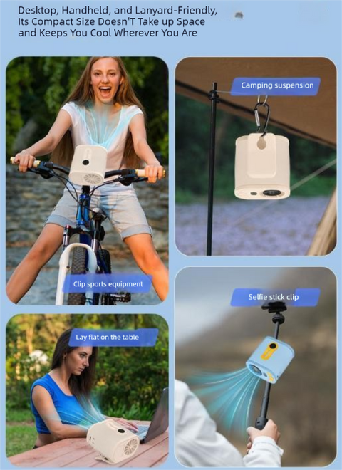 White High-Speed Mini Clip Fan with 360° Rotation – Portable, Rechargeable & Multi-Functional Cooling Solution