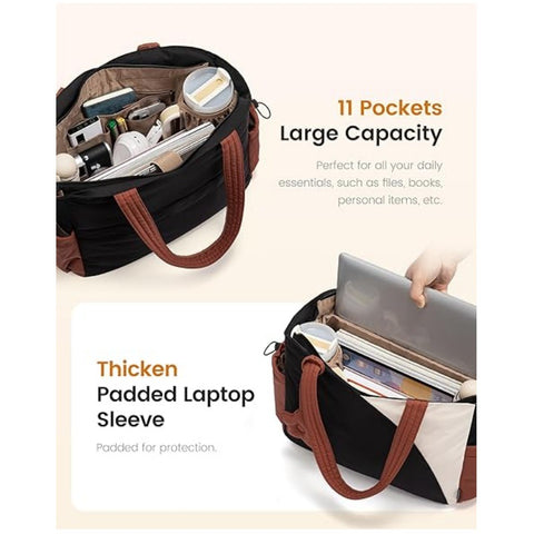 Brown Stylish 16-inch Women's Tote Bag - Teacher & Nurse Puffer Work Bag, Travel & Daily Handbag with Cup Holders