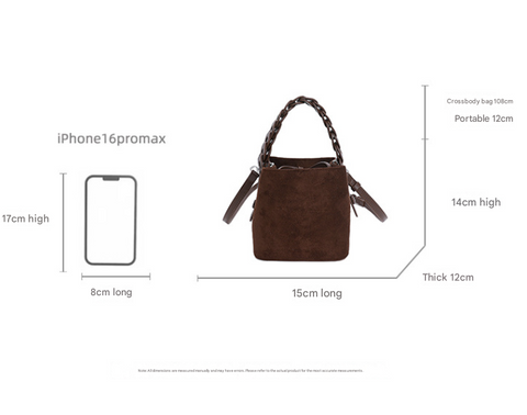 Brown Retro Maillard Brown Mini Bag - 2025 New Casual Versatile Women's Crossbody & Exquisite Braided Handle Bucket Bag (15x12x14 cm)