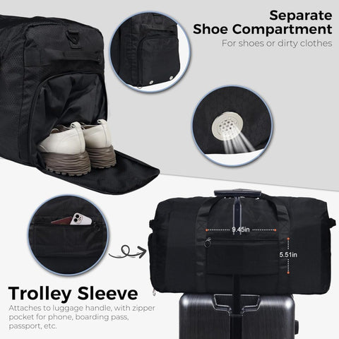 Large Capacity Foldable Travel Duffle Bag - Detachable Shoulder Strap, Gym & Yoga Storage, Business Luggage & Sports Bag (24.5x11.5x14 inches)