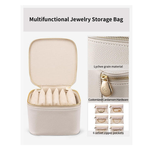 Luxury Leather Jewelry Box - Necklace, Ring & Earring Organizer for Women (4.7x4.7x2.9 inches)