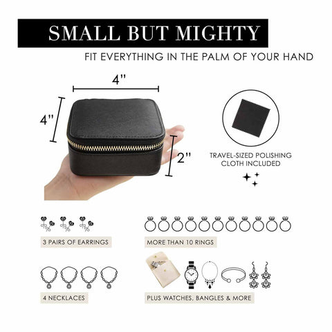 Brown "Small But Mighty" Leather Jewelry Box - Portable Organizer for Earrings, Necklaces, Rings & More (4x4x2 inches)