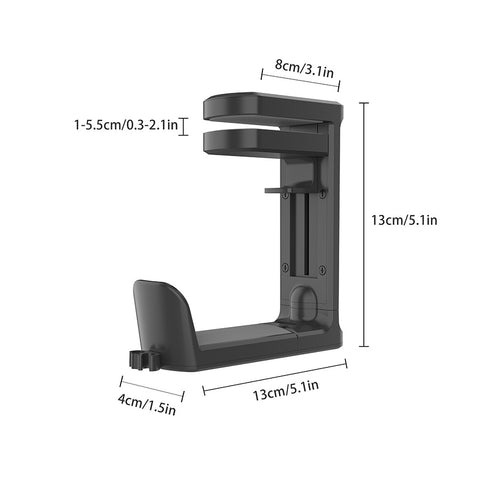 Black Under Desk Headphone Hanger Clamp 360 Degree Rotating - Adjustable Headset Holder Hook with Cable Organiser for Home Office & Gaming Setup (Fits 1-5.5cm Desks)