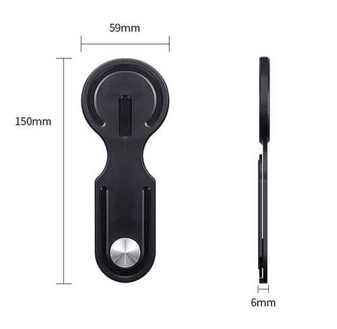 Black Magnetic Laptop Phone Holder Side Mount Expansion Bracket Slim 6mm Foldable Stand with Metal Ring for Dual Screen Work Office Setup