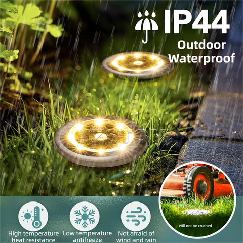 4-Pack Solar LED In-Ground Warm Yellow Light Set (Single 7.1x7.1x6.1cm) - Stainless Steel Waterproof Outdoor Garden Pathway and Landscape Spike Lamp
