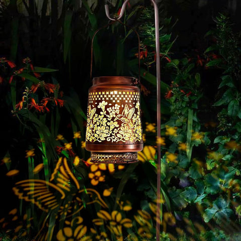 2-Pack Decorative Solar Butterfly Hanging Lantern(11x11x17CM) - Waterproof Metal Hollow-Carved Outdoor Garden Projection Light for Garden and Patio