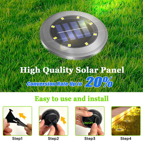 4-Pack New Solar LED In-Ground White Lights (Single 8.3x8.3x10 cm) - Stainless Steel & ABS Waterproof Outdoor Garden Pathway and Landscape Spike Lamp